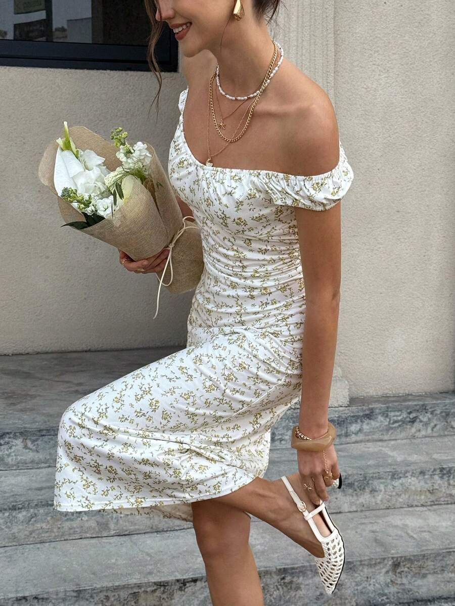 Cévolie 女士碎花中长连衣裙，休闲假日风 - 彩色 - 查看 1