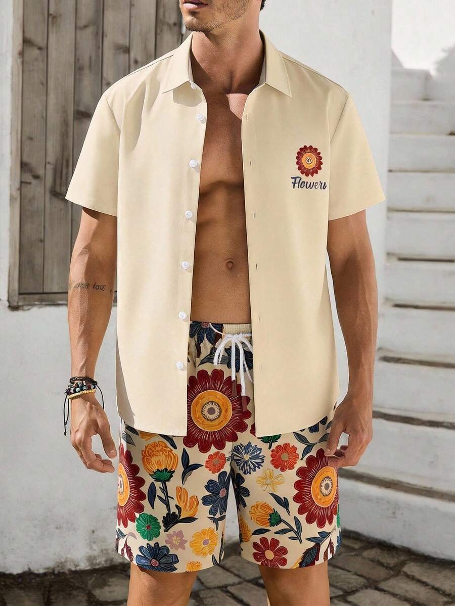 VIVINTIMO 男士印花度假风衬衫套装 - 彩色 - 查看 1