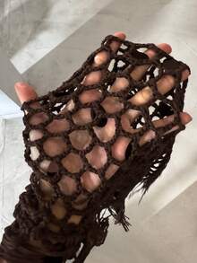 Aloruh 女士新款纯棕色钩针披肩抹胸上衣，亮片装饰流苏拼接优雅派对波西米亚风海滩度假装 - 棕色 - 查看 12