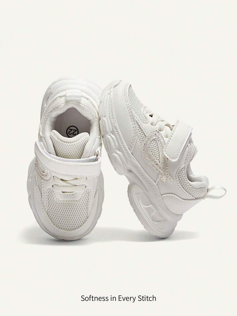 Cozy Pixies A Pair Of Spring And Summer Fashion Versatile Fun Cute White Dad Shoes Soft Sole Flat Bottom Baby Sneakers College Style Outdoor Play Travel Party - White - View 1