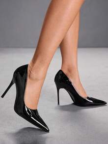 CUCCOO SZL Giày nữ cao gót mũi nhọn, thanh lịch, thời trang, gợi cảm màu đen. Giày phù hợp cho các bữa tiệc, liên hoan, hộp đêm và các dịp khác. - Gương màu đen - Xem 5