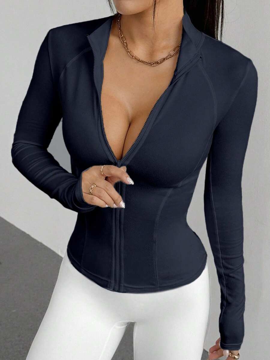 DAZY Chaqueta deportiva casual de mujer con ajuste ceñido y cordón en la cintura - Azul Marino - Ver 1