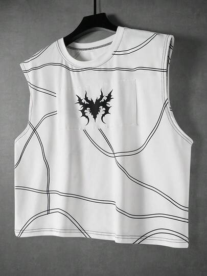 PAVTROS Camiseta de tirantes casual y de moda con estampado gráfico para hombres, adecuada para el uso diario, el verano, el Día de San Valentín, de primavera a verano, como regalo para mi novio, el Carnaval, el estilo vintage, el streetwear, las fiestas, el Día de San Patricio, salir, chaleco de hombre con costuras estructurales y patrón bordado en el pecho.