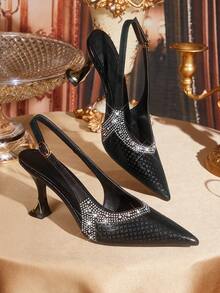 CUCCOO TILAWA Rhinestone High Heel Shoes Women Stiletto Pointed Toe New Style Strap Gorgeous Elegant Closed Toe Sandals - Black - View 1
