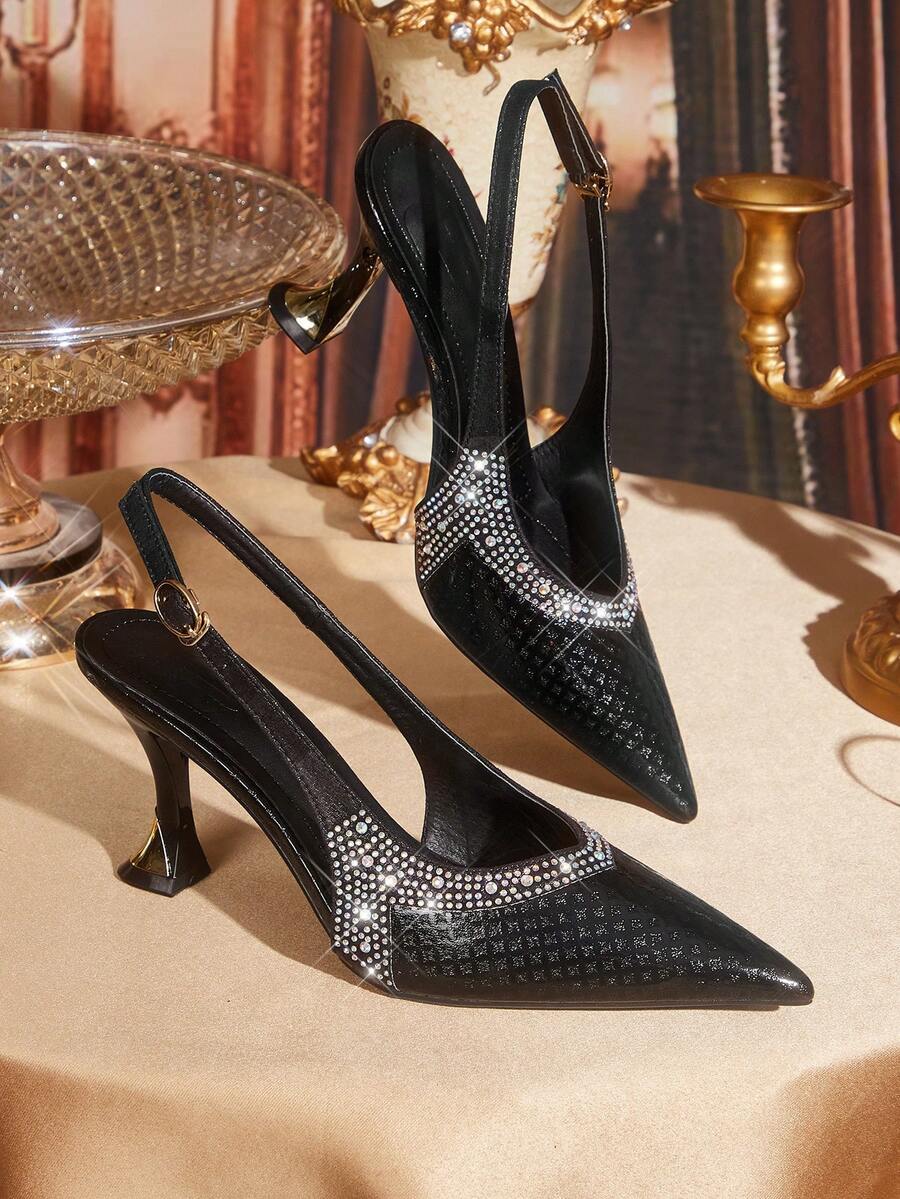 CUCCOO TILAWA Rhinestone High Heel Shoes Women Stiletto Pointed Toe New Style Strap Gorgeous Elegant Closed Toe Sandals - Black - View 1