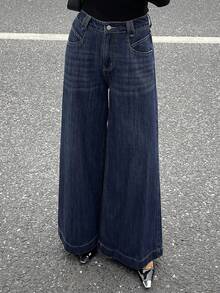 DAZY Jeans anchos y sueltos con bolsillos para mujer, estilo Y2K - Azul - Ver 2