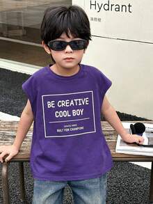 SHEIN Little Byeori 男童舒适字母拼接休闲背心，适合户外活动、学校、居家休闲和专业运动。 - 藏蓝色 - 查看 5