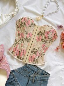 Soleia Fashionable Sexy Butterfly Embroidery Tube Top - Apricot - View 5