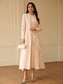 ZEYLAH Elegant Party Beaded Jacquard Dress, Spring/Summer - Apricot - View 2