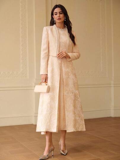 ZEYLAH Elegant Party Beaded Jacquard Dress, Spring/Summer