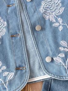 Soleia Women's Floral Embroidered Sleeveless Denim Blouse - Medium Wash - View 5