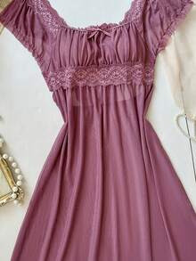 SHEIN 女士性感蕾丝蝴蝶结半透明睡袍 - 藕粉色 - 查看 4