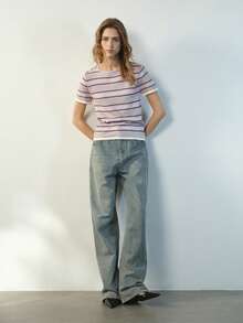 Maija Crew Neck Raglan Short Sleeve Striped Casual Loose Knit Sweater, Summer - Multicolor - View 5