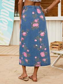 Vivid Eden 女士休闲牛仔迷你裙，性感侧开衩，蓝色 - 淺色水洗藍 - 查看 2