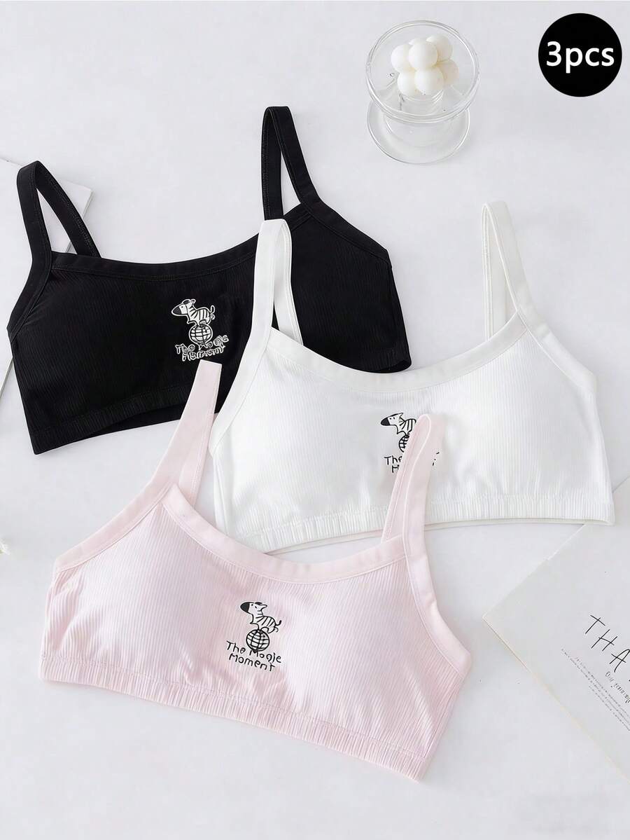 Tween Girl Cartoon Letter Print Wireless Bra Girls Cropped Tanks Croptops For Girls Crop Tops Cute Crop Tops Tween Girls Tween Girls Underwear Cotton - Multicolor - View 1