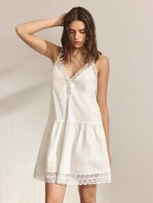 Ocili Women's Contrast Lace V-Neck Sleeveless Nightgown - Multicolor - View 5