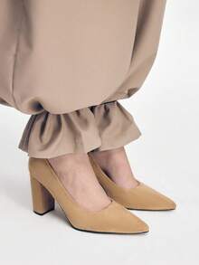Mnmlis Tacones altos de punta elegantes para mujeres para ir al trabajo - Caqui - Ver 11