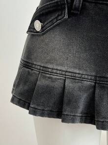 Elamini 女士休闲水洗褶裥牛仔短裤，夏季 - 黑色 - 查看 6