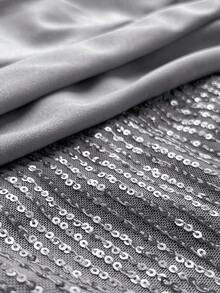 Viva Relle 大码女士优雅亮片装饰长袖收腰连衣裙，适合宴会、派对、婚礼宾客、新年、圣诞节等场合。 - 灰色 - 查看 7