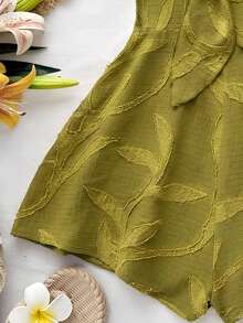 Soleia 女士春夏度假嘉年华邮轮水彩印花扭结露背连体裤，宽松版型，适合派对、约会、情人节、叠穿 - 綠色 - 查看 5