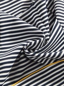 ROMWE Grunge Punk Retro Nautical Navy Blue & White Striped Open Front Short Lightweight Jacket - Blue and White - View 12