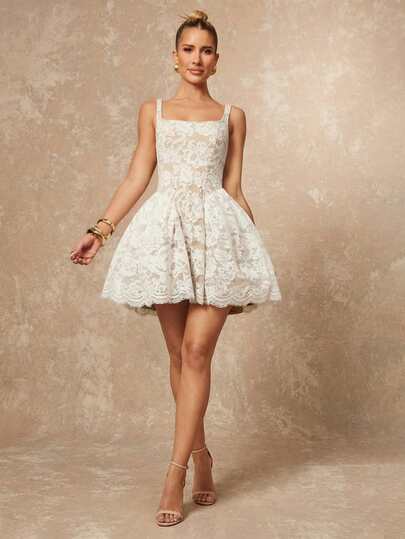 Lumalex Vestido deslizante elegante y dulce con falda de volantes, parches de encaje y bordado floral, adecuado para cumpleaños, fiestas, citas románticas, vacaciones en la playa y otras ocasiones