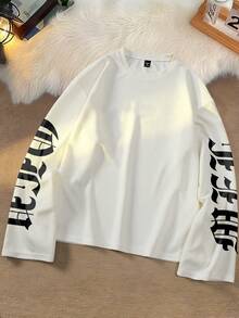 GENIUS ODE Men's Street Style Gothic Letter Print Loose Fit Short T-Shirt - Beige - View 3