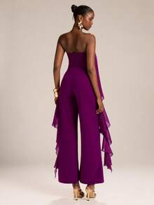 SHEIN BAE Women's Purple Asymmetrical Ruffle Hem Wide Leg Elegant Jumpsuit, Spring/Summer - Purple - View 6