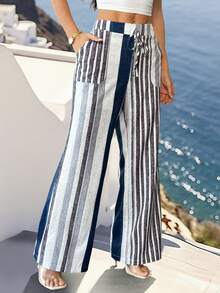 SHEIN Holidaya Women's Elegant Casual Striped Pants - Multicolor - View 5