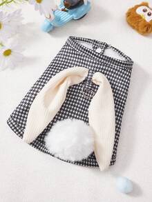 PETSIN 宠物秋冬格子外套，可爱兔耳朵配天鹅绒背心泰迪熊吊带衫，小型犬幼犬服装 - 彩色 - 查看 4