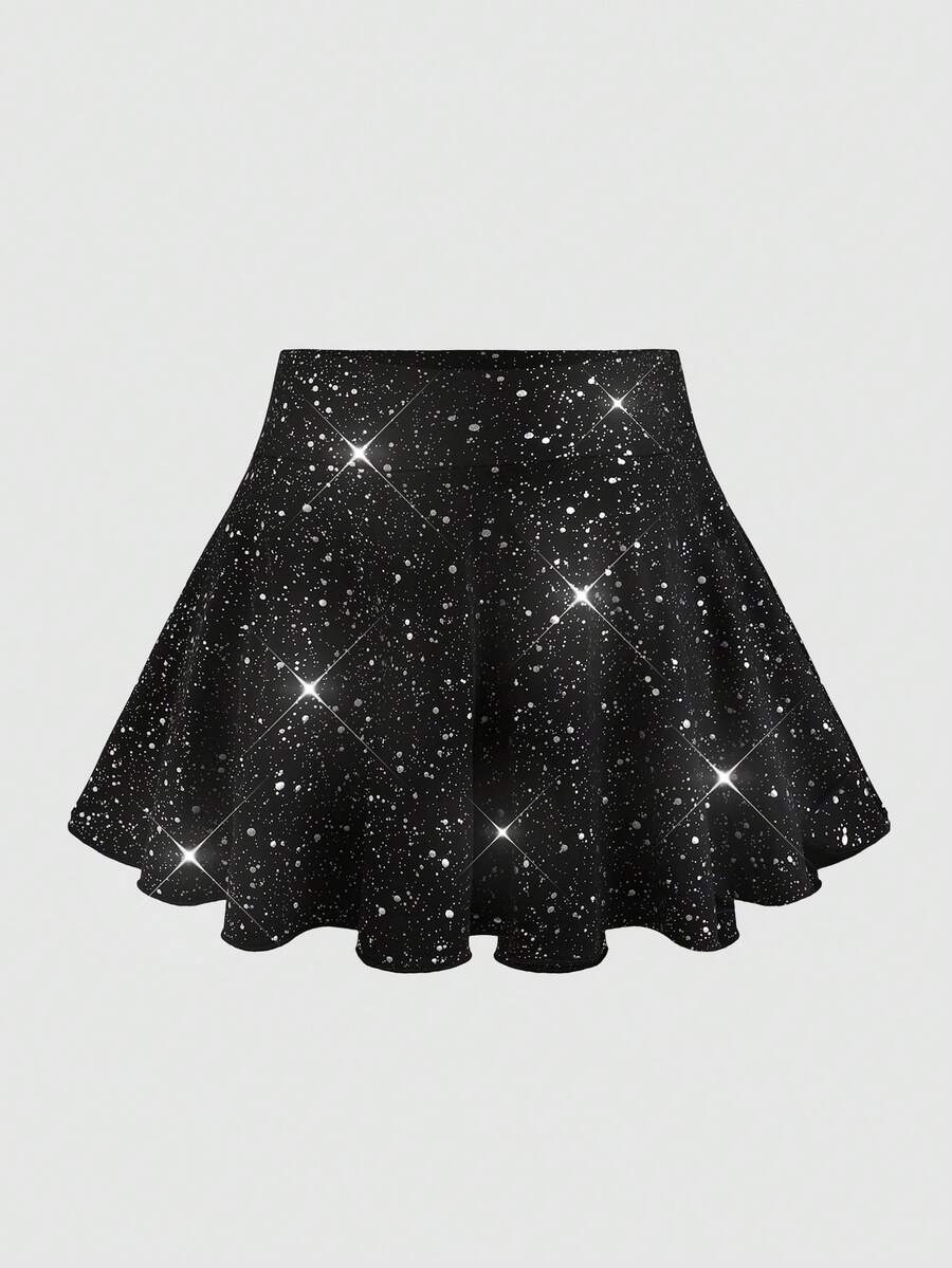 SHEIN 少女高腰金属色A字裙 - 彩色 - 查看 1