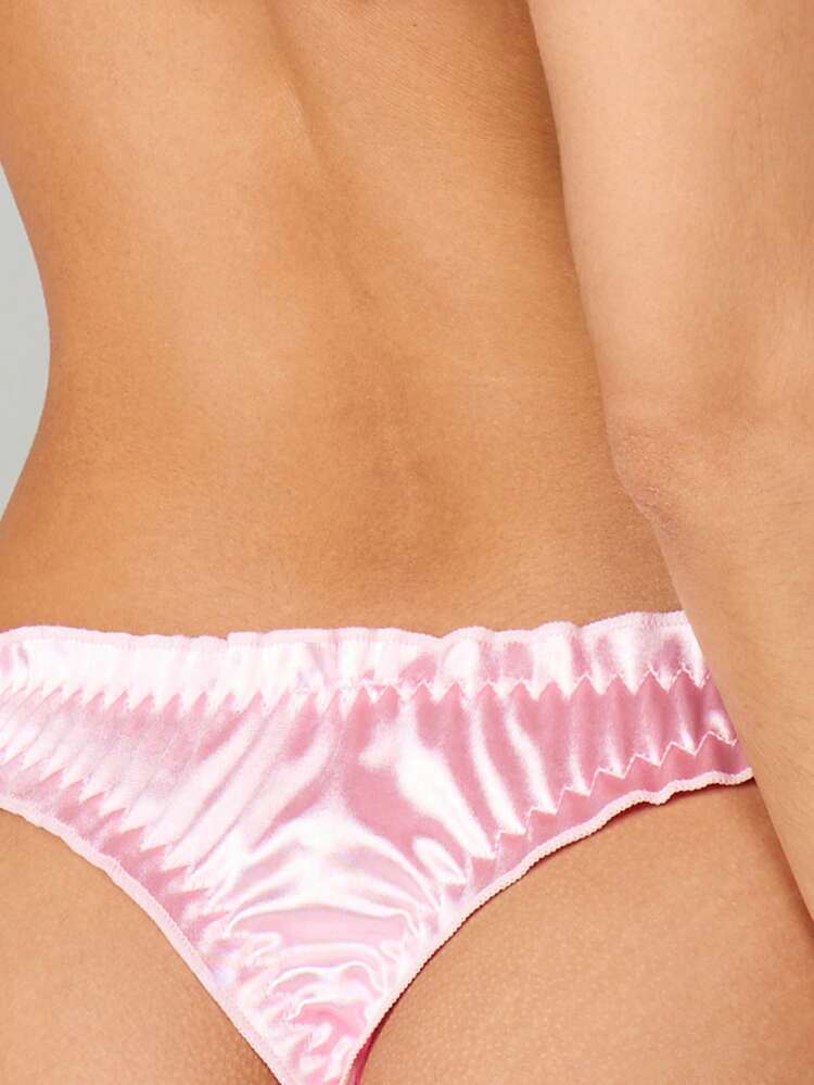MISSGUIDED Ruched Satin Thong With Branded Label Detail And Elastic Band