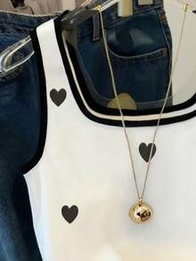 Resyla 新款热销女式爱心印花宽松休闲撞色条纹修身背心