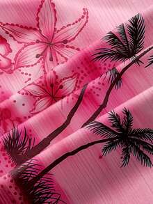 Sweetra Women's Summer Beach Coconut Tree & Hibiscus Flower Cropped Tube Top, Y2K Style Vacation & Beach - Multicolor - View 3