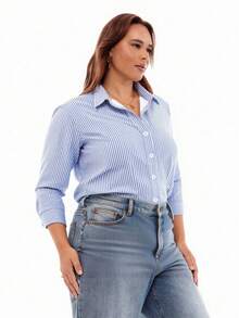 Solavibe Áo sơ mi dài tay kẻ sọc cài cúc dáng rộng dành cho nữ, đa năng, thích hợp mặc hàng ngày hoặc phối nhiều lớp. - Nhiều màu - Xem 5