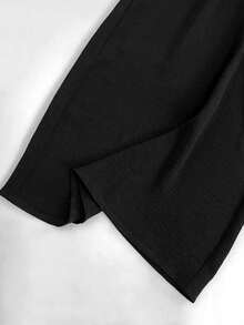 SHEIN Tall Women's Casual Loose Fit Wide Leg Pants, Crinkle Chiffon Fabric - Black - View 3