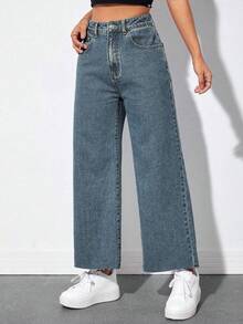 EMERY ROSE Quần jeans nữ ống đứng dáng casual thường ngày, rách gấu, túi xéo. - Màu xanh lam - Xem 4