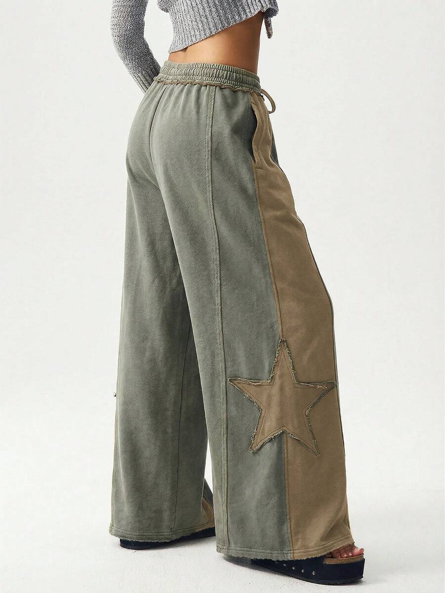 Bohemela 女士休闲拼接宽松阔腿水洗针织运动裤，适合秋季、万圣节、圣诞节、音乐节等场合。 - 彩色 - 查看 1