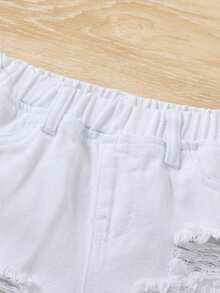 Quần short denim trắng rộng rãi, rách rưới dành cho bé trai. - trắng - Xem 5