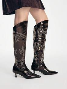 Mnmlis Women's Pointed Toe Elegant High Heel Over-The-Knee Boots, Suitable For Party Occasions Valentine's Day - Brown - View 12