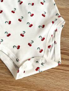 SHEIN Bộ áo liền quần tay ngắn dệt kim dễ thương, thoải mái cho bé gái, họa tiết chấm bi, dâu tây, hoa nhí, nhiều màu - Nhiều màu - Xem 6