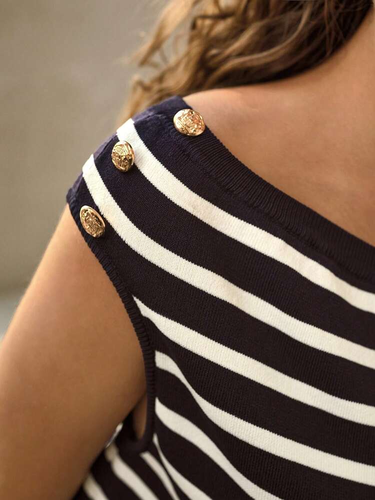 PLUS SIZE BOAT NECK STRIPED ELEGANT KNIT TOP, NEW SUMMER STYLE