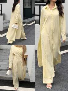 Solavon 高腰收腰两件套，春季 - 黃色 - 查看 8