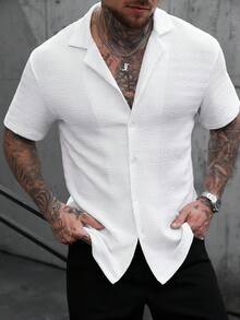 Manfinity CasualCool Men's Mandarin Collar Textured Casual Shirt - White - View 1