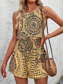 Breezaya Women's Round Neck All-Over Print Casual Romper For Travel & Vacation - Multicolor - View 6
