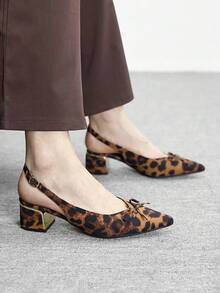 CUCCOO BIZCHIC Giày lười đế dày có nơ trang trí - Mẫu da báo - Xem 2