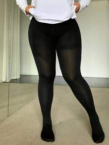 Dazy Plus 大码纯色保暖内衬修身无脚打底裤，秋冬季节适用 - 黑色 - 查看 8