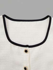 SHEIN Conjunto de 2 piezas de chaqueta de cárdigan elegante y vestido deslizante con decoración de moño, adecuado para adolescentes, otoño/invierno - Blanco - Ver 6