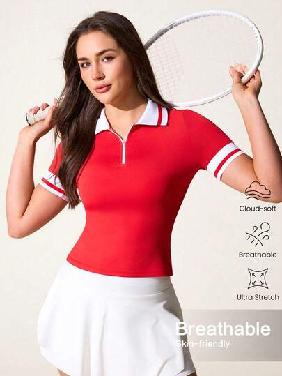 Core Rhythm Dampolo med kort ärm och dragkedja i kontrastfärg