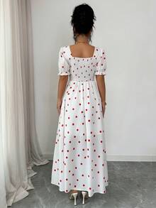 Rafferiza French-Style High-End Polka Dot Dress With Puff Sleeves, Fitted Waist, Sweetheart Neckline, Long And Elegant Style For Women. Summer Dress. - White - View 2
